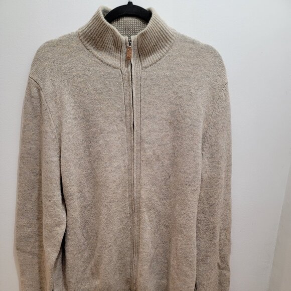 Black Brown 1826 Melange Oatmeal Lambswool Fine Knit Zip Sweater Cardigan L Used - Picture 2 of 13